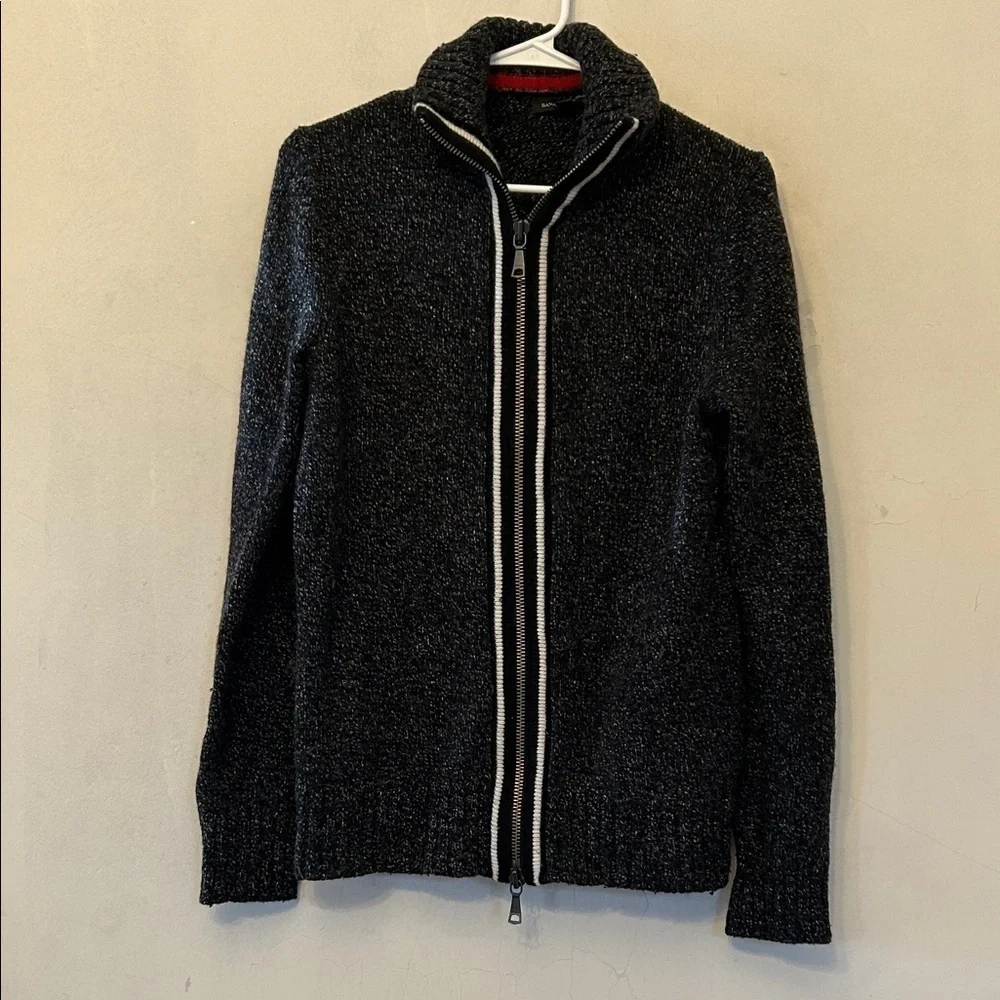 Banana Republic Men's Black wool front zip Sweater Size M EUC